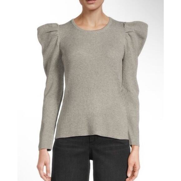 JOE’S Puff Shoulder Women's Gray Sleeve Ribbed Top Size XS $148 NWOT - Picture 1 of 7